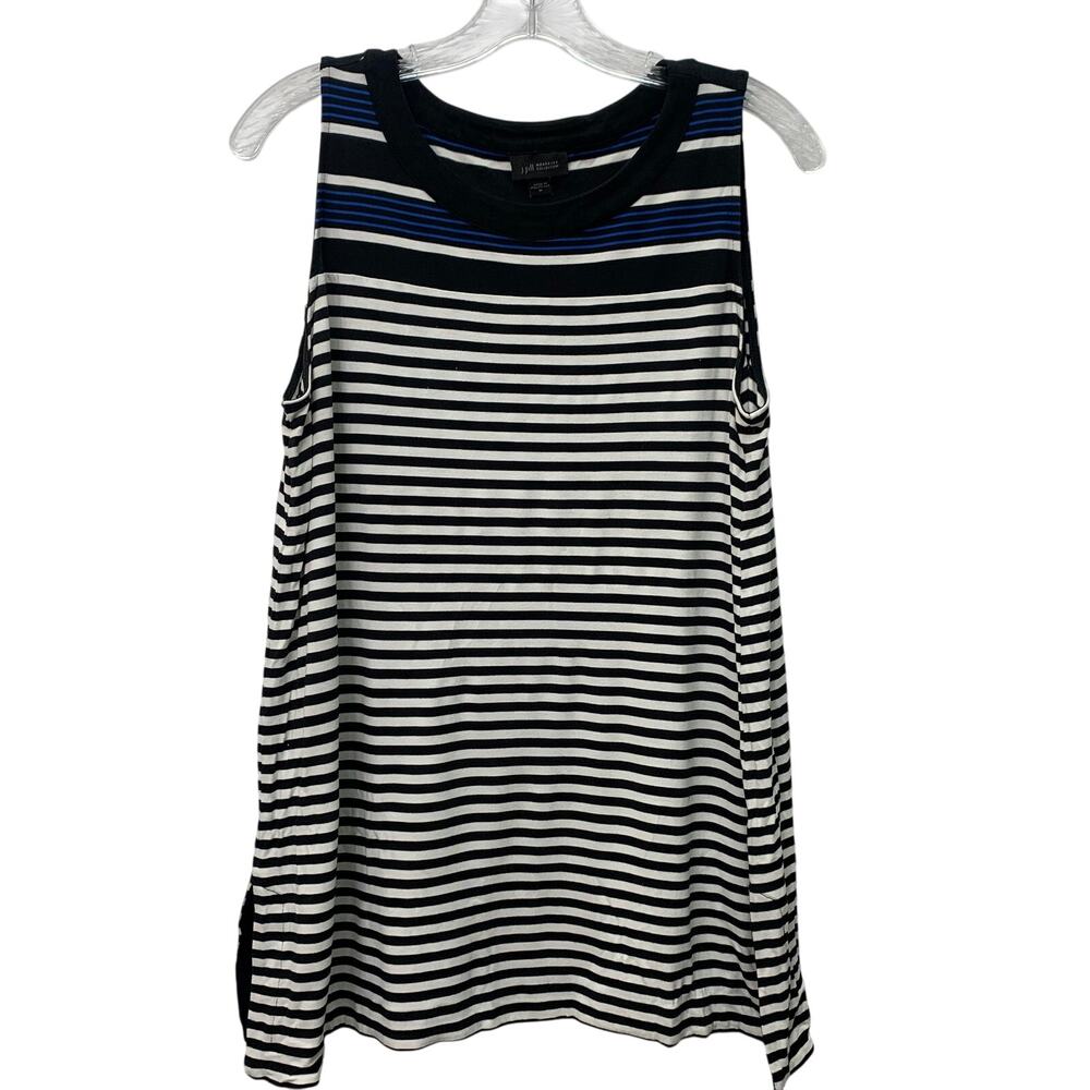 J. Jill Everwear Sleeveless Tank Top Tunic Womens Medium Black White Blue Stripe